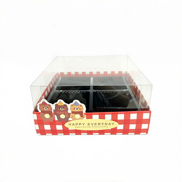 Red Check Pastry Clear Two-Piece Box